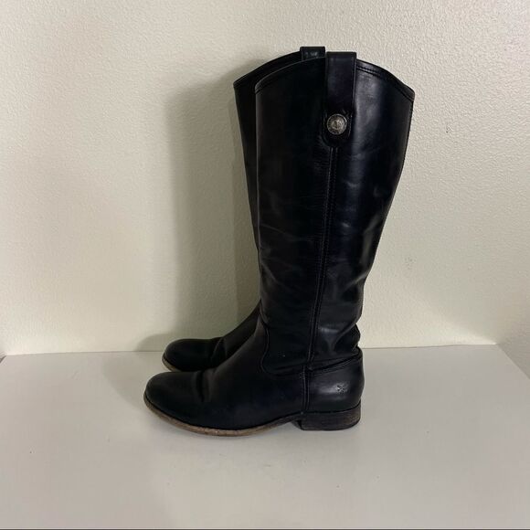 Frye Black Leather Tall Pull On Riding Boots - Picture 1 of 12
